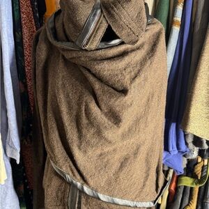 Nicholas K Merlin Brown Sweater With Leather Trim Extended Sleeves Small NWT